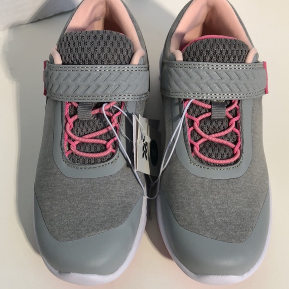 Girl’s Gray Pink Hook & Loop Lightweight Sneakers - Picture 3 of 8
